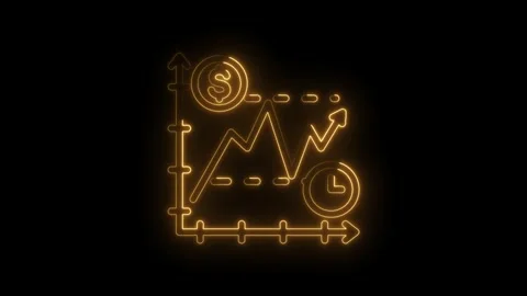 Glowing neon financial graph with upward trend dollar coin and clock icon s.. Stock Footage 346141771