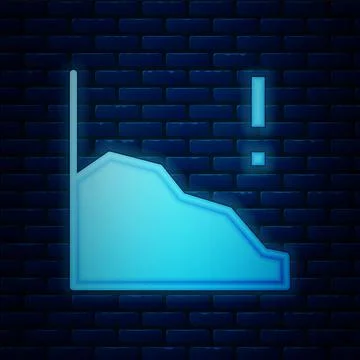 Glowing neon Financial growth decrease icon isolated on brick wall background Stock Illustration