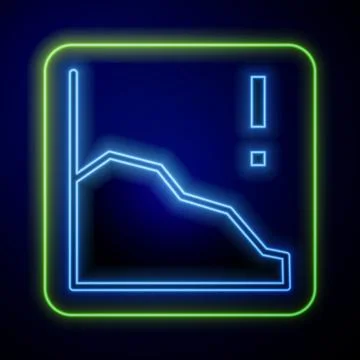 Glowing neon Financial growth decrease icon isolated on blue background Stock Illustration