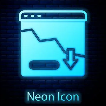 Glowing neon Financial growth decrease icon isolated on brick wall backgrou.. Stock Illustration