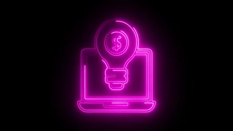 Glowing neon financial technology icon isolated on black background. HD Vid.. Stock Footage 314641797