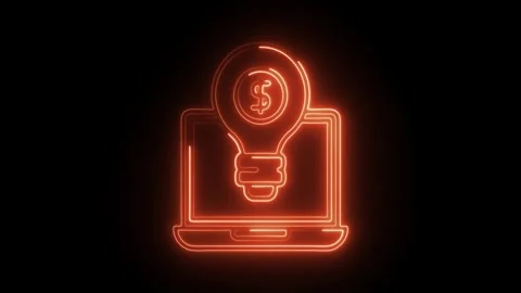 Glowing neon financial technology icon isolated on black background. HD Vid.. Stock Footage 314641802