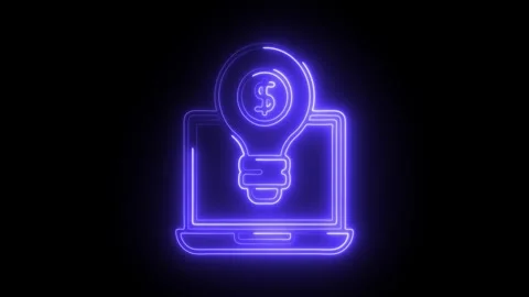 Glowing neon financial technology icon isolated on black background. HD Vid.. Stock Footage 314641804