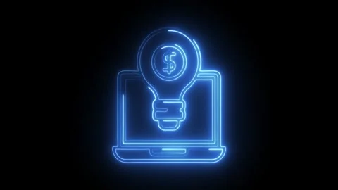 Glowing neon financial technology icon isolated on black background. HD Vid.. Stock Footage 314641808