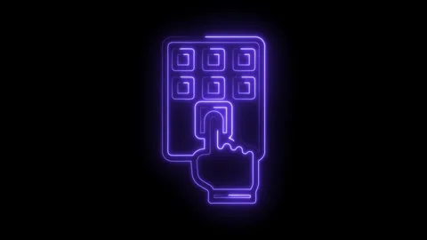 Glowing neon fingerprint scan authentication security password digital lock.. Stock Footage 346008345