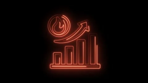 Glowing neon fire icon rising bar graph upward arrow success growth finance Stock Footage 333961082
