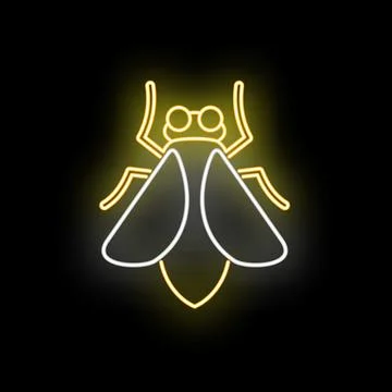 Glowing neon firefly insect sign on black background Stock Illustration