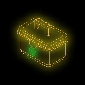 Glowing neon first aid kit on dark background Stock Illustration