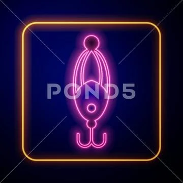 Glowing neon Fishing lure icon isolated on black background