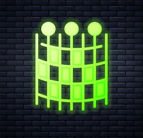 Glowing neon Fishing net pattern icon isolated on brick wall background. Fishing Illustrazione stock