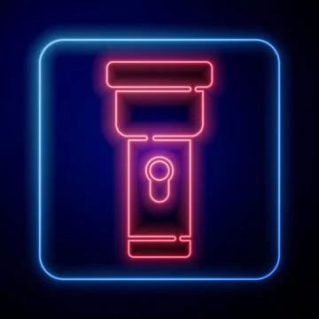 Glowing neon Flashlight icon isolated on blue background. Vector Stock Illustration