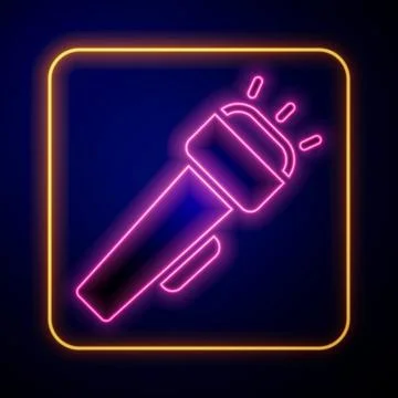 Glowing neon Flashlight icon isolated on black background.  Vector Stock Illustration