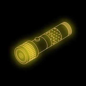 Glowing neon flashlight isometric view on black background Stock Illustration