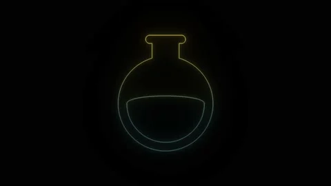 Glowing neon flask icon on black background. Stock Footage 210992373