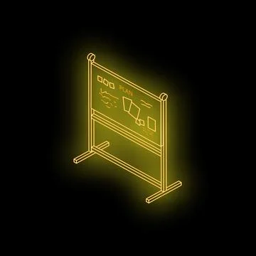 Glowing neon flip chart showing business plan on black background Stock Illustration