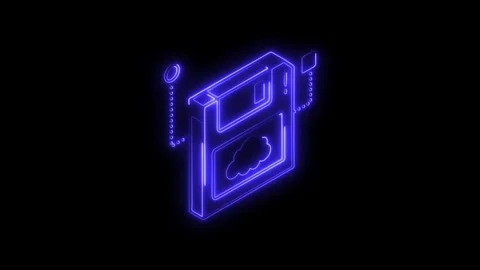 Glowing neon floppy disk icon with cloud symbol and chain animation on tran.. Stock Footage 314702732