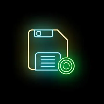Glowing neon floppy disk icon saving data イラスト素材