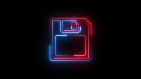 Glowing neon floppy disk save icon on black background Stock Footage 345473912