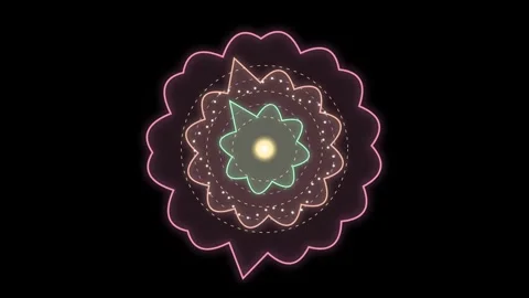 Glowing neon floral mandala geometric abstract background loop Stock Footage 346996653