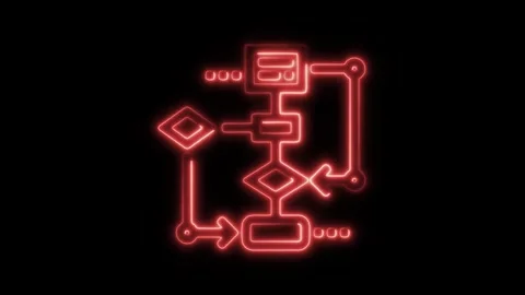 Glowing neon flow chart isolated on black background. HD Video motion graph.. Stock Footage 303552567