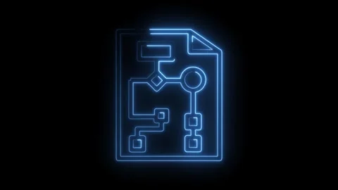 Glowing neon flowchart animation on black background depicting business Stock Footage 322962846