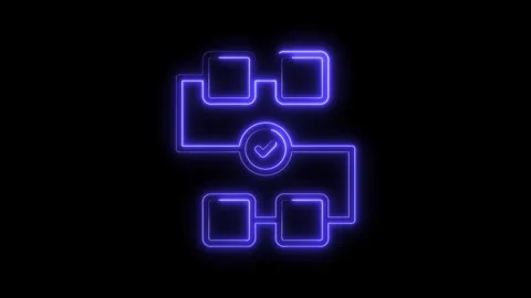 Glowing neon flowchart animation on black background for process diagram or Stock Footage 322966024