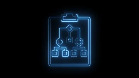 Glowing neon flowchart on clipboard animation for business process and workflow Stock Footage 322961035