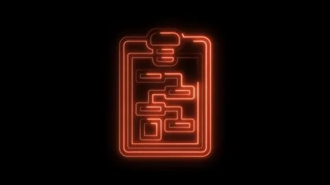 Glowing neon flowchart illustration on clipboard against black background in Stock Footage 322973010