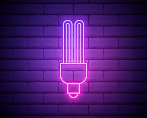 Glowing neon fluorescent Light bulb shine icon isolated on brick wall backgro Stock Illustration