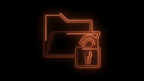 Glowing neon folder and unlocked padlock revealing data security and access.. Stock Footage 346008150