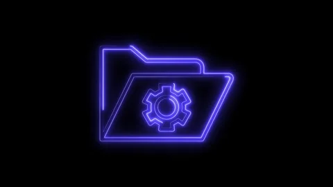 Glowing Neon Folder Gear Icon Isolated Black Background Technology Settings.. Stock Footage 315659070