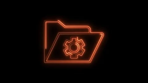 Glowing Neon Folder Gear Icon Isolated Black Background Technology Settings.. Stock Footage 315659078