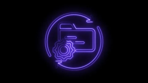Glowing neon folder with gear process automation concept for software devel.. Stock Footage 346002276