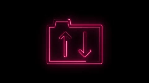Glowing neon folder icon with up and down arrows symbolizing data transfer .. Stock Footage 315497764