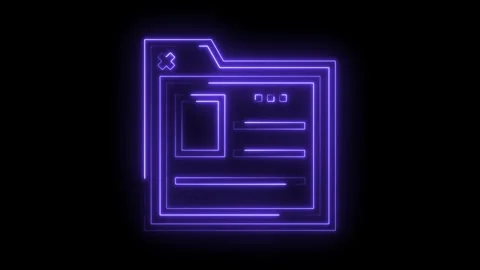Glowing neon folder icon animation on black background data storage and digital Stock Footage 322958207