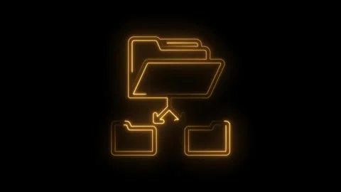 Glowing neon folder icon with arrows showing data transfer and organization.. Stock Footage 314559102