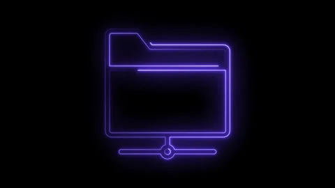 Glowing neon folder icon on black background for data storage network Stock Footage 322975111