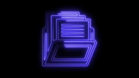 Glowing neon folder icon on dark background for digital data and file management Stock Footage 322992241