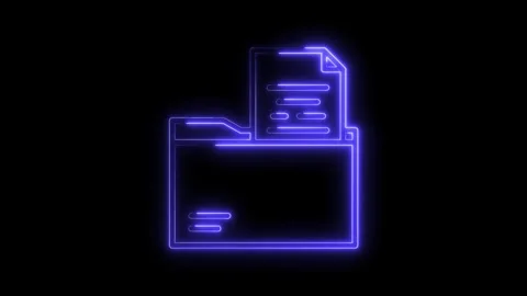 Glowing Neon Folder Icon Document Data Archive Storage Digital Information .. Stock Footage 315654170