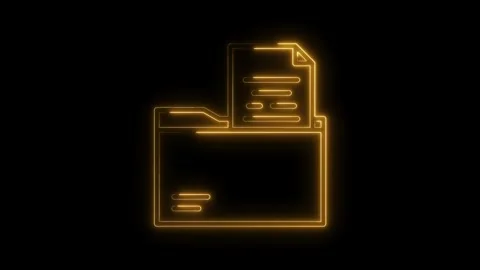 Glowing Neon Folder Icon with Document Paper Isolated on Black Background D.. Stock Footage 315654183