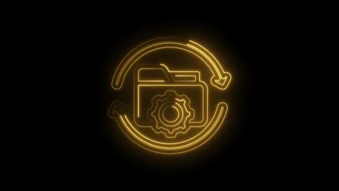 Glowing neon folder icon with gear and circular arrows animated loop repres.. Stock Footage 346104170