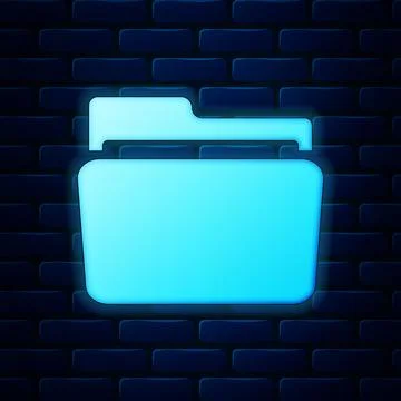 Glowing neon Folder icon isolated on brick wall background. Vector Illustration Illustrazione stock