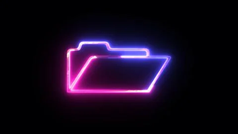 Glowing neon Folder icon isolated on black background. Outline neon folder .. Stock Illustration