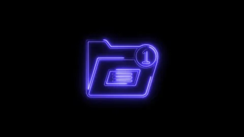 Glowing Neon Folder Icon with Notification Badge Number One Isolated on Bla.. Stock Footage 315658291