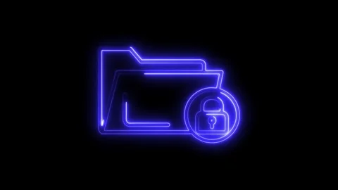 Glowing neon folder icon with padlock data security protection concept on d.. Stock Footage 308459920