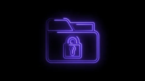 Glowing Neon Folder Icon with Padlock Symbol Representing Data Security Privacy 스톡 동영상 333959191