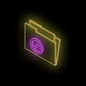 Glowing neon folder icon showing blocked access on black background 스톡 일러스트