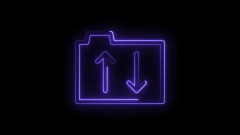 Glowing Neon Folder Icon Upload Download Arrows Isolated Black Background D.. Stock Footage 315497758
