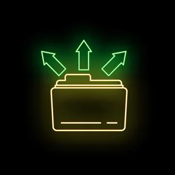 Glowing neon folder indicating data upload and export Stockillustratie