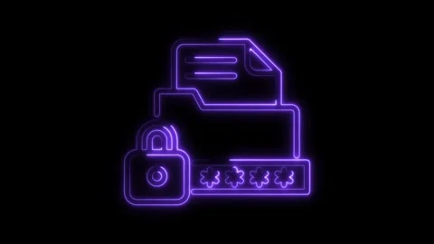 Glowing neon folder with lock security concept data protection and privacy .. Stock Footage 309915058
